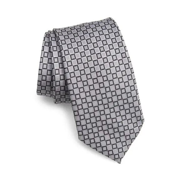Michael Kors Mens Gray Classic Walken Geo Pattern Tie Workwear New - Picture 1 of 5